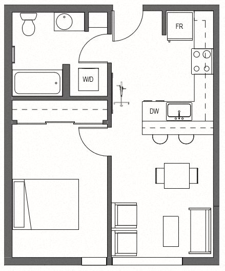 Floor plan for 1 bed, 1 bath, 540 sqft